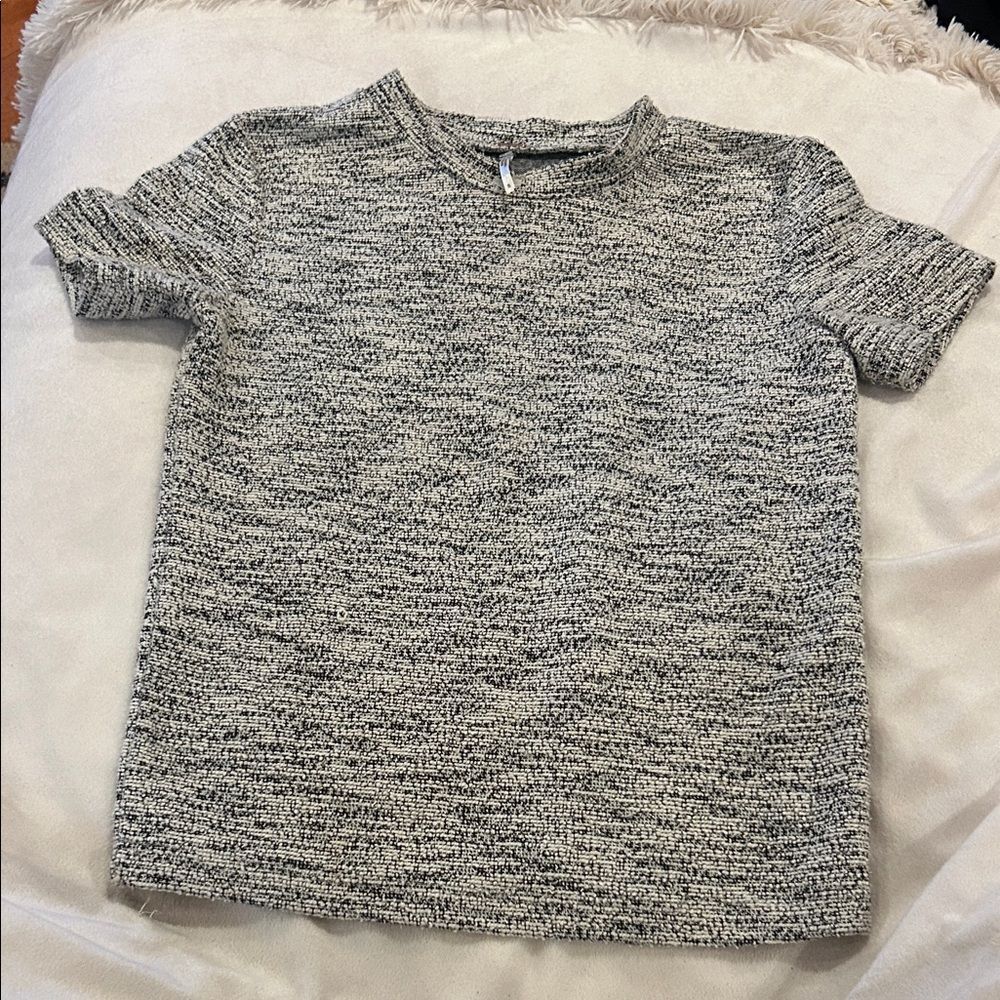Free People black and white textured short sleeve sweater top. small